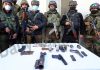 Arms and ammunition recovered from militants in Sopore on Saturday. —Excelsior/Aabid Nabi