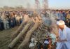 Mortal remains of martyr Vishal Sharma being consigned to flames in Khour area on Saturday.