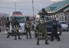 Security personnel at the site of grenade attack at Nishat Park in Bandipora on Friday. - Excelsior/Aabid Nabi