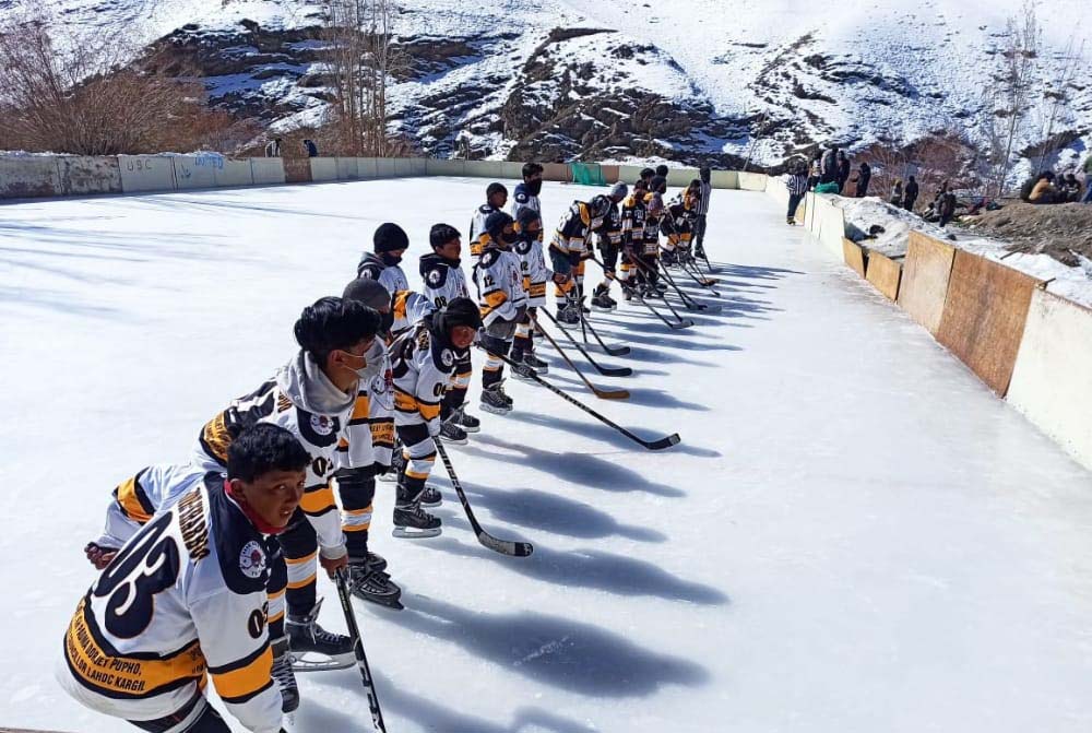 page10 Participants waiting for a signal during the inaugural ceremony of Ice Hockey tournament at Kargil. -Excelsior/Basharat Ladakhi