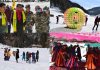 Guests, tourists and performers during Snow Skiing Festival at Jai Valley in Doda district.