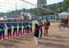 Sarpanch Narian, Jagmohan Kour inaugurating Volleyball tournament in Nowshera area on Monday.