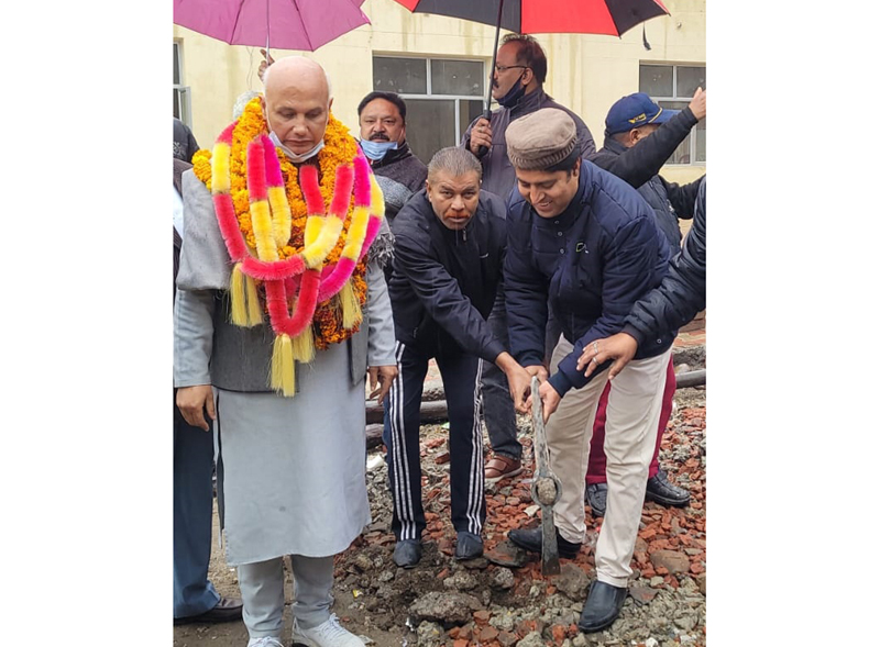 JMC Councillor, Rajinder Sharma starts tile work in New Plot on Thursday. JMC Councillor, Rajinder Sharma starts tile work in New Plot on Thursday.