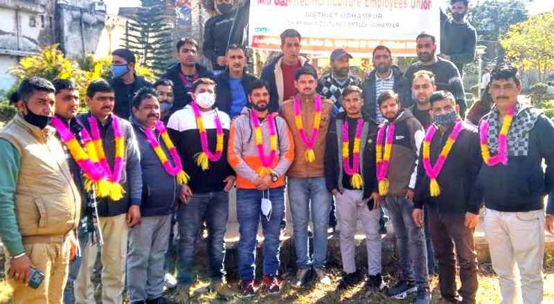 NGHEU office bearers for district Udhampur after their election on Thursday.