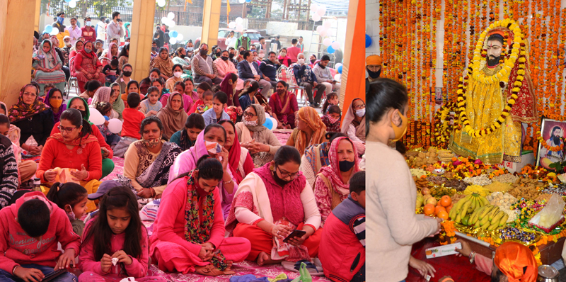 Devotees offering prayer at Guru Ravi Dass Ji’s temple at Krishna Nagar in Jammu on Wednesday. —Excelsior/Rakesh