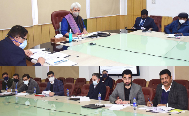 LG Manoj Sinha chairing a meeting at Jammu on Friday.