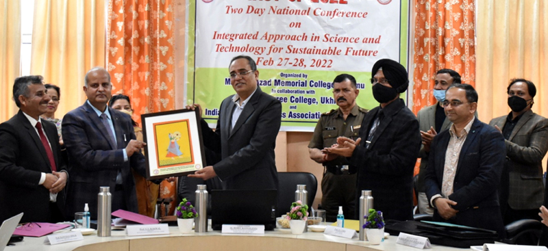 Dignitaries at the inaugural of a two day national conference at Maulana Azad Memorial College in Jammu.