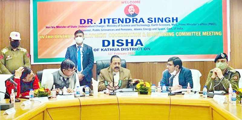 Union Minister Dr Jitendra Singh chairing a meeting at Kathua. Union Minister Dr Jitendra Singh chairing a meeting at Kathua.
