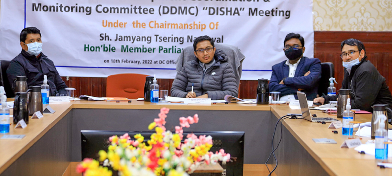 Chairman DISHA, Jamyang Tsering Namgyal chairing a meeting in Leh on Friday.