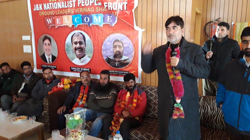 JKNPF President Sheikh Muzaffar addressing new entrants at Veerinag. JKNPF President Sheikh Muzaffar addressing new entrants at Veerinag.