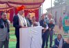 SSP M L Kaith speaking at a religious function in Jammu on Wednesday.