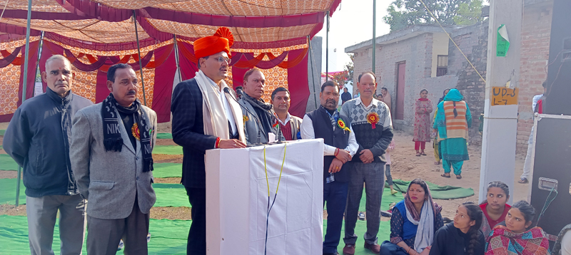 SSP M L Kaith speaking at a religious function in Jammu on Wednesday.