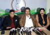 Senior Congress leaders addressing press conference in Jammu on Tuesday.
