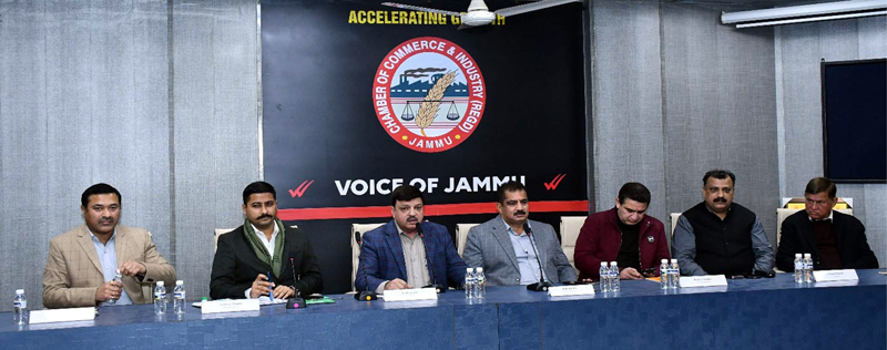 Office bearers of CCI Jammu during a meeting at Chamber House in Jammu on Tuesday.