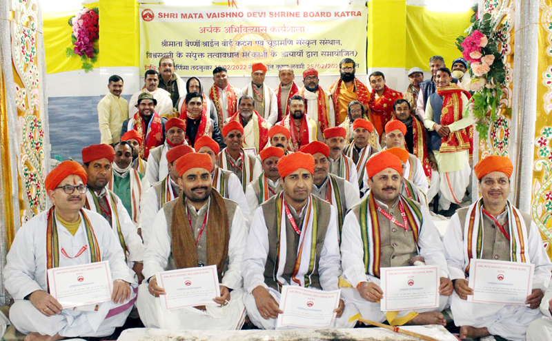 Pujaris of SMVDSB during valedictory function of a training program on Saturday. Pujaris of SMVDSB during valedictory function of a training program on Saturday.