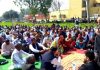 Former Deputy CM Tara Chand addressing protesting people in tehsil Pargwal of Jammu.