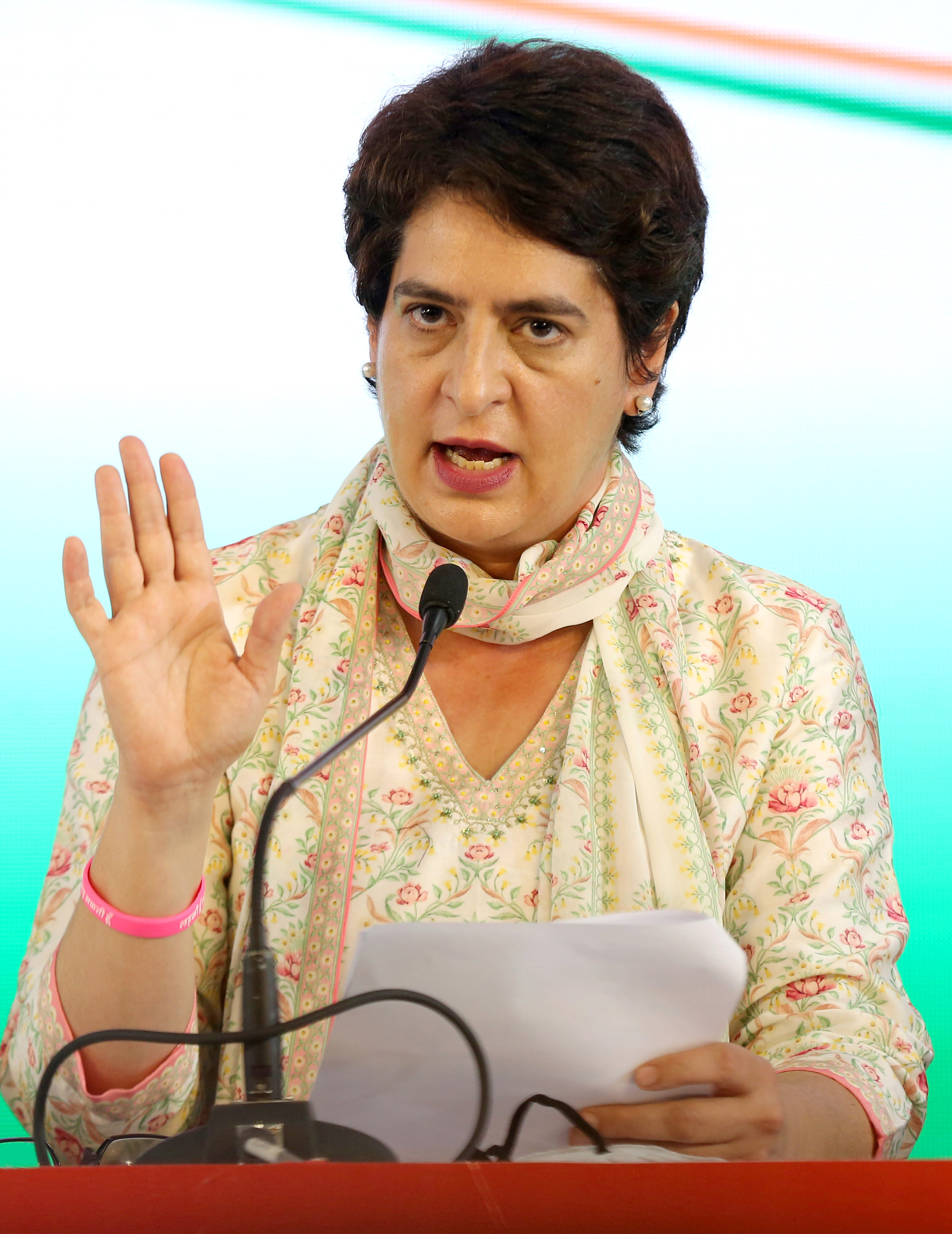 Congress leader Priyanka Gandhi Vadra addressing newsmen at the release of party manifesto 'Unnati Vidhan Jan Ghoshna Patra' ahead of UP assembly elections, in Lucknow on Wednesday. UNI