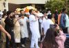 Son Bappa and other family members during the last rites of late music composer Bappi Lahiri, in Mumbai on Thursday. (UNI