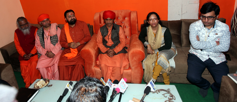 Mahant Peer Rajinder Nath Ji of Peerkho temple at a press conference along with other members at Jammu on Saturday. Mahant Peer Rajinder Nath Ji of Peerkho temple at a press conference along with other members at Jammu on Saturday.