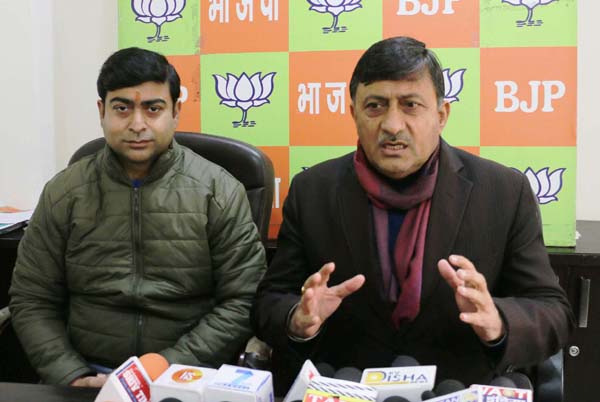 BJP leaders talking to reporters at Jammu on Friday. -Excelsior/Rakesh BJP leaders talking to reporters at Jammu on Friday. -Excelsior/Rakesh