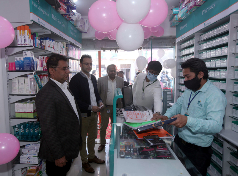 Representatives of Apollo Pharmacy during opening of its store in Talab Tillo Jammu on Friday. -Excelsior/Rakesh