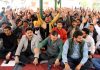 Revenue officials raising slogans during a sit-in protest at DC Office complex, Jammu. —Excelsior/Rakesh