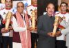 President Ram Nath Kovind conferring Padma awards to Ghulam Nabi Azad, Vishwa Murti Shastri and Fasil Ali Dar in New Delhi on Monday.