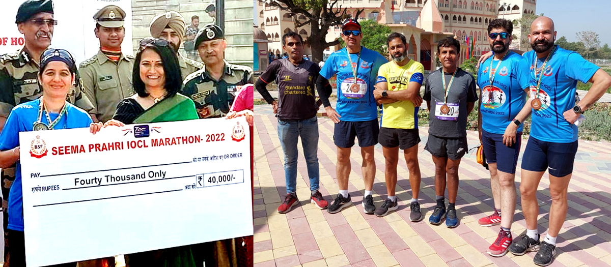 Manminder Kaur getting award (L) and participants of the Marathon from Jammu (R). Manminder Kaur getting award (L) and participants of the Marathon from Jammu (R).