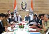 Home Minister Amit Shah chairing security review meeting in Jammu on Saturday.