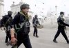 Security forces patrol near the site of shootout in Dargah area of Srinagar on Thursday. -Excelsior/Shakeel