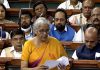 Finance Minister Nirmala Sitharaman presenting J&K’s budget in Lok Sabha on Monday.