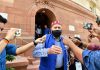 National Conference MP Farooq Abdullah speaking to newsmen at Parliament House in New Delhi on Tuesday. (UNI)
