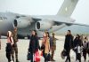 Indian students on their arrival from Ukraine by IAF flights at Hindan airbase in Ghaziabad on Monday. (UNI)