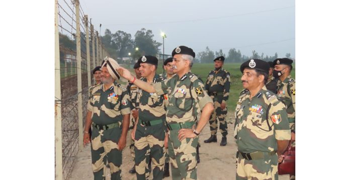 BSF DG Pankaj Kumar Singh during his visit to a forward area in Jammu on Saturday.