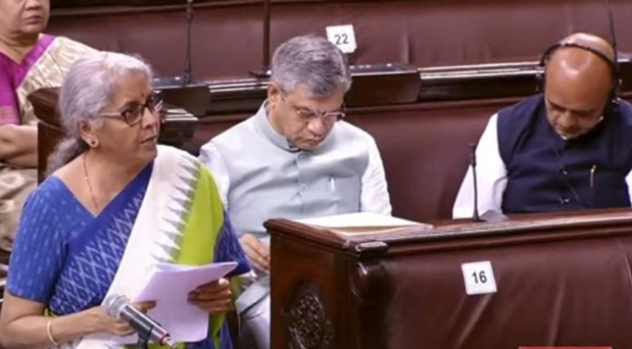 Finance Minister Nirmala Sitharaman replying to debate on J&K budget in Rajya Sabha on Wednesday.
