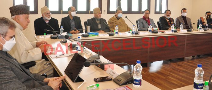 Natonal Conference working committee meeting in Srinagar on Wednesday.