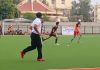 Players in action during a match at KK Hakku Stadium Jammu on Sunday.