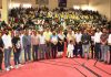 Winners of Taekwondo Championship posing with officials at Bhagwati Nagar Jammu.