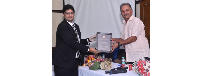 Director MV International School, Gourav Abrol receiving award from a dignitary at New Delhi.