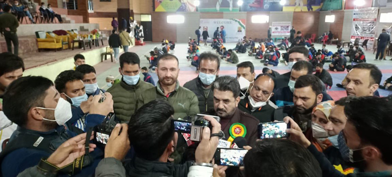 page12-1 Director Sports Gazanfar Ali addressing media during inauguration of Chess tournament at Budgam on Wednesday.