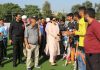Secretary Sports Council, Nuzhat Gul interacting with players at KK Hakku Stadium Jammu on Tuesday.