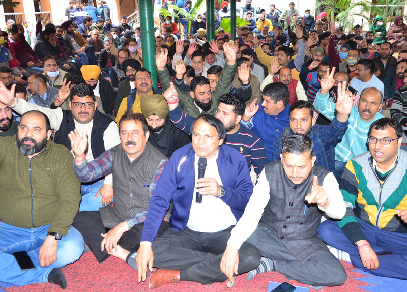 page3-2 Revenue officials during a sit-in protest at DC Office complex, Jammu. -Excelsior/Rakesh