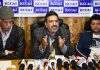 Members of KCC&I during press conference in Srinagar on Saturday. —Excelsior/Shakeel