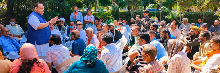 BJP leader Devender Singh Rana addressing gathering in Jammu on Thursday. BJP leader Devender Singh Rana addressing gathering in Jammu on Thursday.