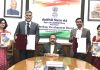 Union Minister Dr Jitendra Singh during signing of MoU between Daylight Harvesting Technologies "Skyshade Daylights Pvt Ltd" Hyderabad and Technology Development Board(TDB), a statutory body in the Ministry of Science & Technology, at New Delhi on Thursday.