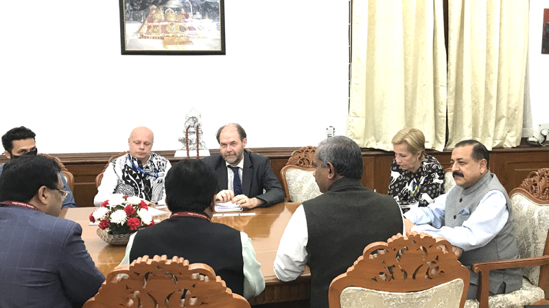 Finland delegation led by Ambassador Ritva Koukku-Ronde calling on Union Minister Dr Jitendra Singh to review the progress of bilateral cooperation in areas like 5G, Artificial Intelligence etc at New Delhi on Wednesday. Finland delegation led by Ambassador Ritva Koukku-Ronde calling on Union Minister Dr Jitendra Singh to review the progress of bilateral cooperation in areas like 5G, Artificial Intelligence etc at New Delhi on Wednesday.