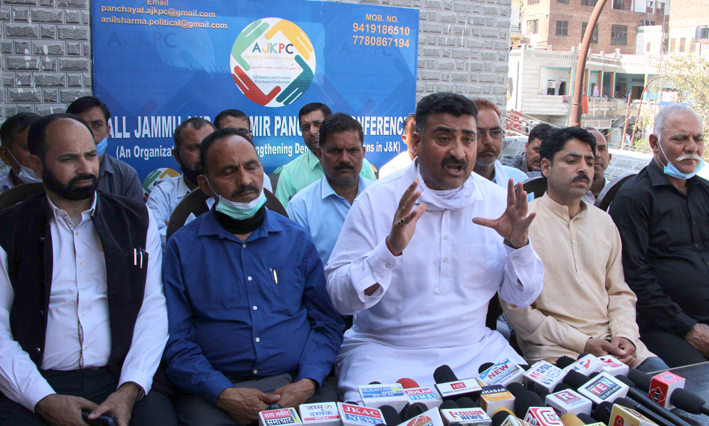 AJKPC president, Anil Sharma addressing press conference in Jammu on Thursday. -Excelsior/Rakesh AJKPC president, Anil Sharma addressing press conference in Jammu on Thursday. -Excelsior/Rakesh