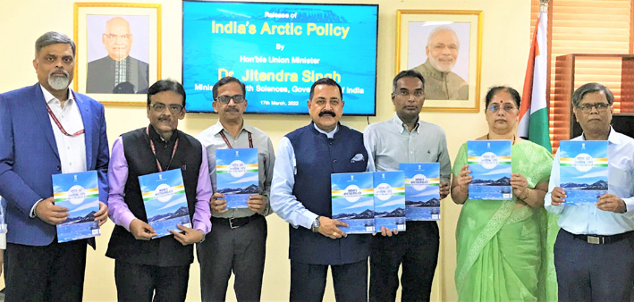 Union Minister Dr Jitendra Singh releasing India's Arctic policy titled 'India and the Arctic: building a partnership for sustainable development', at the Ministry of Earth Sciences headquarters, New Delhi on Thursday.