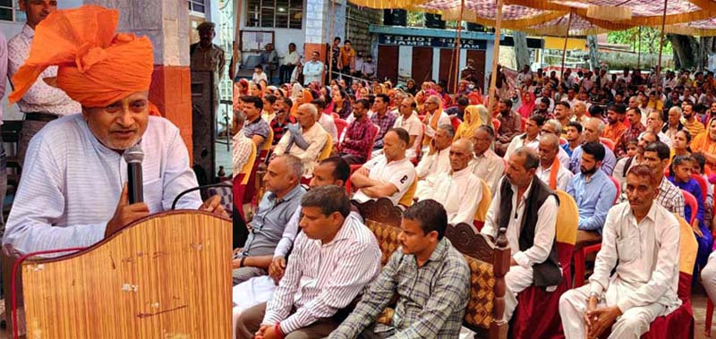 Senior BJP leader Sham Lal Sharma addressing a gathering during a function at GHSS Ghordi in Udhampur district. Senior BJP leader Sham Lal Sharma addressing a gathering during a function at GHSS Ghordi in Udhampur district.