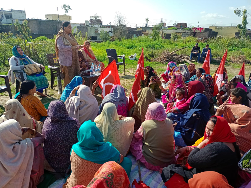 Bimla Luthra addressing a gathering of women at a village in Suchetgarh on Monday. Bimla Luthra addressing a gathering of women at a village in Suchetgarh on Monday.